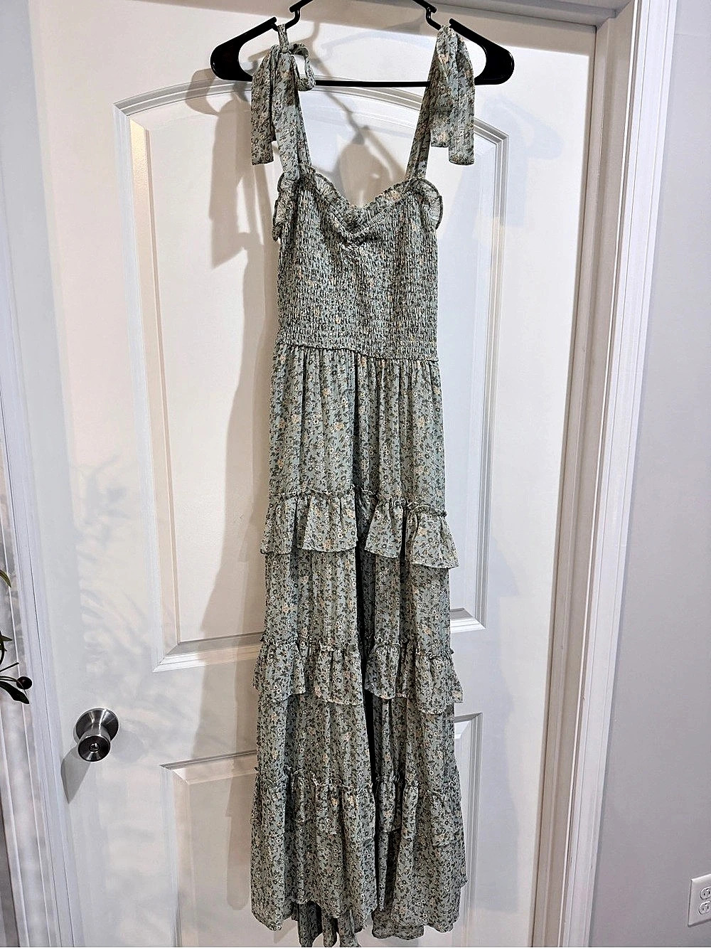 Altar'd State Floral Tiered Maxi Dress in Green Size Medium